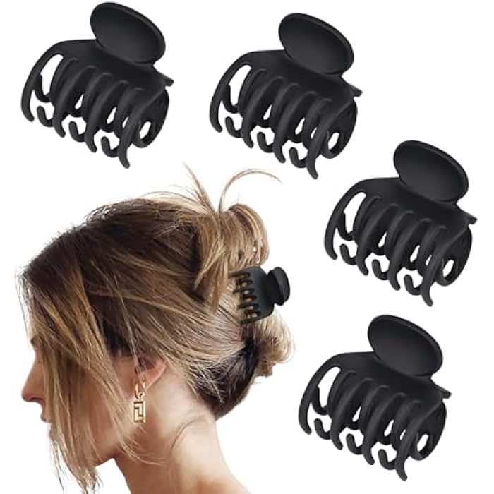 DEEKA Hair Clips Small Claw Clips for Thin Short Hair 4 Pack Double Row Teeth 1.6" Medium Matte Non-slip Accessories for Women and Girls -Black - Image 1